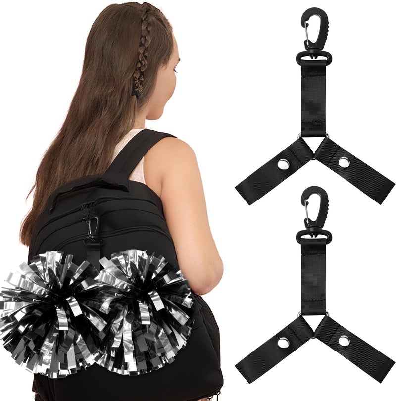CEELGON 2 PCS Pom Pom Holder Hanger with Snap Button for Backpack Cheerleader Team Tags Cheer Bag Strap Accessories Cheerleading Essentials (Black) - Image 1